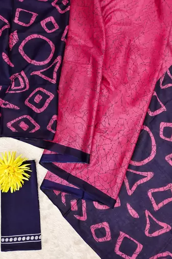 Pink block print soft pure cotton saree with blouse.