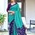 Teal blue block print soft pure cotton saree with blouse.