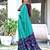 Teal blue block print soft pure cotton saree with blouse.