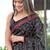 Black block print soft pure cotton saree with blouse.