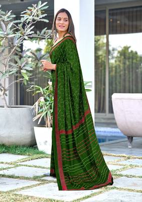 Green block print soft pure cotton saree with blouse. 3