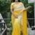 Yellow Color Embroidered Lace Border with Real Mirror Work Faux Georgatte Saree