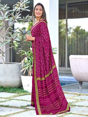 Wine block print soft pure cotton saree with blouse. 3