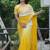 Yellow Color Embroidered Lace Border with Real Mirror Work Faux Georgatte Saree