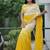 Yellow Color Embroidered Lace Border with Real Mirror Work Faux Georgatte Saree