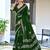 Dark green block print soft pure cotton saree with blouse.
