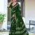 Dark green block print soft pure cotton saree with blouse.