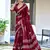 Maroon block print soft pure cotton saree with blouse.