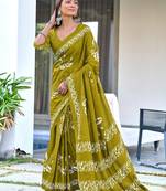 Mehendi block print soft pure cotton saree with blouse.