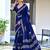 Navy blue block print soft pure cotton saree with blouse.
