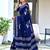 Navy blue block print soft pure cotton saree with blouse.