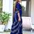 Navy blue block print soft pure cotton saree with blouse.
