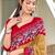 Beige, red batik print soft pure cotton saree with blouse.
