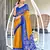 Mustard, blue batik print soft pure cotton saree with blouse.