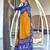 Mustard, blue batik print soft pure cotton saree with blouse.
