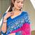Pink, blue batik print soft pure cotton saree with blouse.