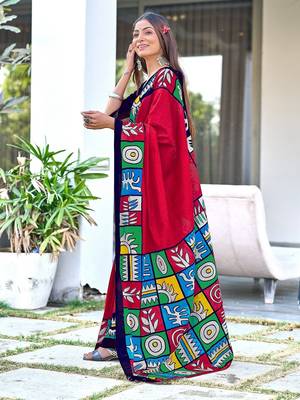 Pink block print soft pure cotton saree with blouse. 4