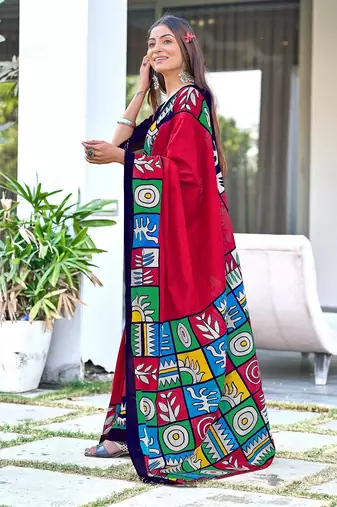 Pink block print soft pure cotton saree with blouse.