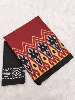 Black ikkat print soft pure cotton saree with blouse. 5