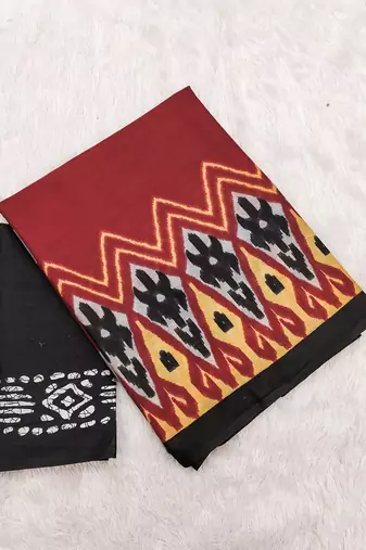 Black ikkat print soft pure cotton saree with blouse.
