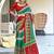 Green ikkat print soft pure cotton saree with blouse.