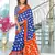 Blue ikkat print soft pure cotton saree with blouse.