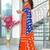 Blue ikkat print soft pure cotton saree with blouse.