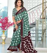Light green ikkat print soft pure cotton saree with blouse.