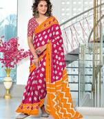Pink ikkat print soft pure cotton saree with blouse.