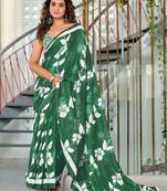 Green floral print soft pure cotton saree with blouse.