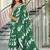 Green floral print soft pure cotton saree with blouse.