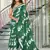 Green floral print soft pure cotton saree with blouse.