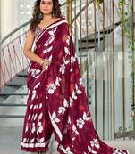 Maroon floral print soft pure cotton saree with blouse.