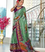 Light green floral print soft pure cotton saree with blouse.