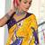 Yellow floral print soft pure cotton saree with blouse.
