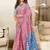 Baby pink floral print soft pure cotton saree with blouse.
