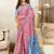 Baby pink floral print soft pure cotton saree with blouse.