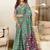 Green floral print soft pure cotton saree with blouse.