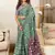 Green floral print soft pure cotton saree with blouse.