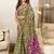 Mehendi floral print soft pure cotton saree with blouse.