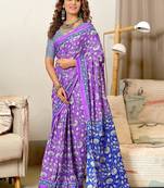 Purple floral print soft pure cotton saree with blouse.