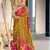 Mustard floral, batik print soft pure cotton saree with blouse.