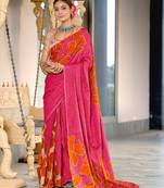 Orange floral, batik print soft pure cotton saree with blouse.