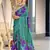 Teal green floral, batik print soft pure cotton saree with blouse.