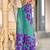 Teal green floral, batik print soft pure cotton saree with blouse.