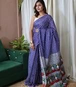 Blue polka dot print soft pure cotton saree with blouse.