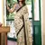 Cream block print soft pure cotton saree with blouse.