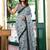 Grey block print soft pure cotton saree with blouse.