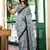 Grey block print soft pure cotton saree with blouse.