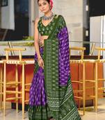 Purple floral print soft pure cotton saree with blouse.